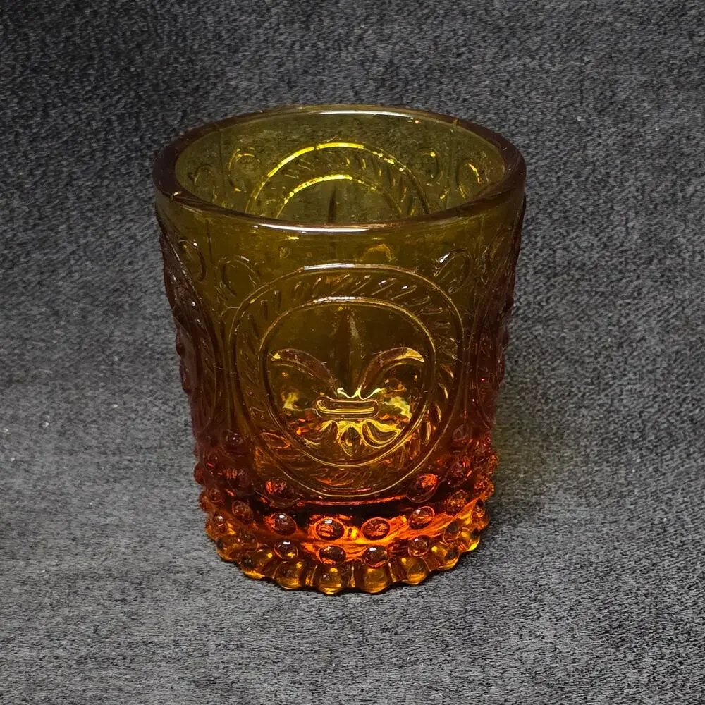 Vintage Fleur-De-Lys Mini Jar Shot Glass Votive Candle Holder Home Decor Display